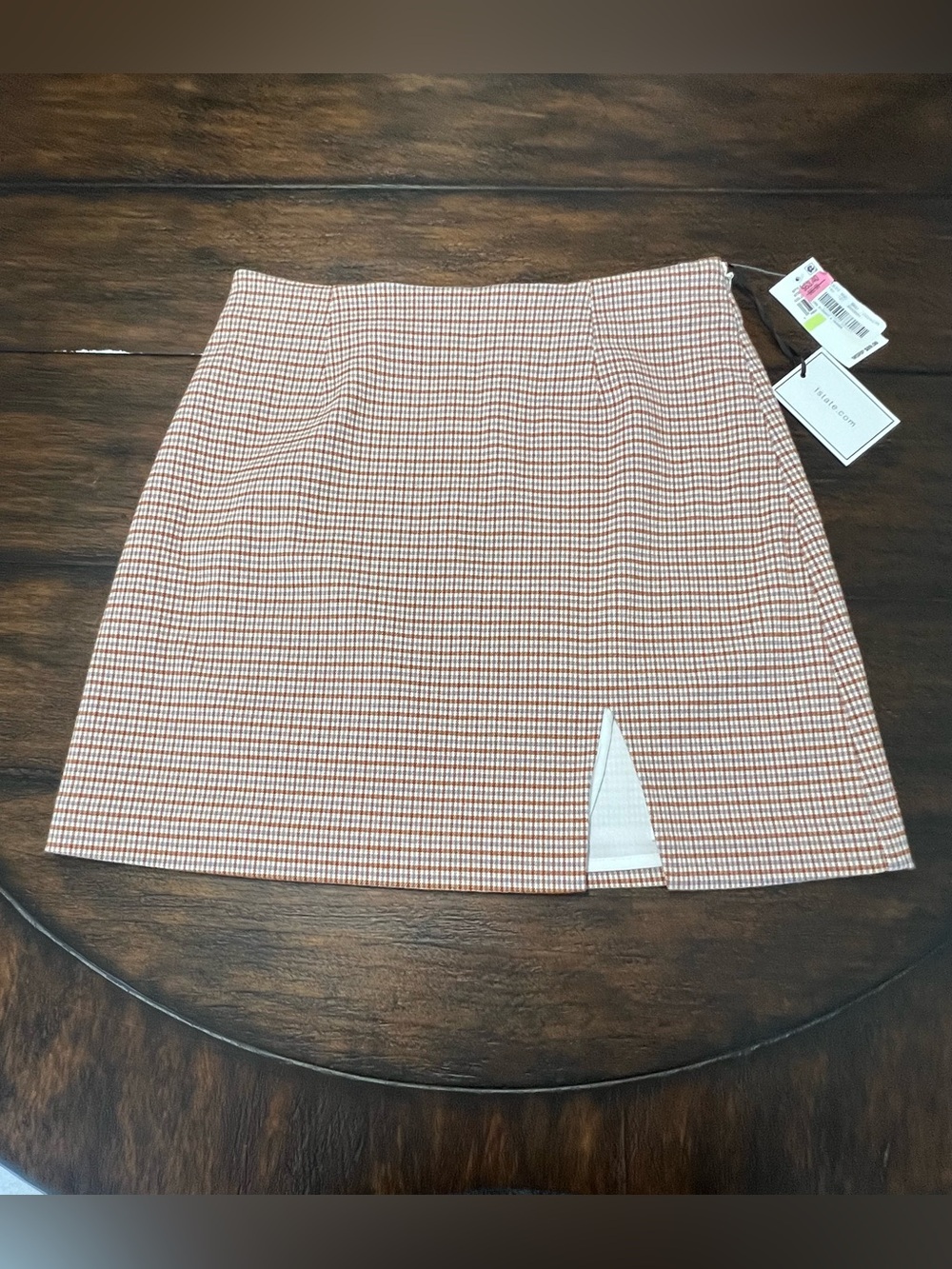 1.STATE Brown Cream Check Mini Skirt High Rise Lined Preppy Academia NWT Size 4